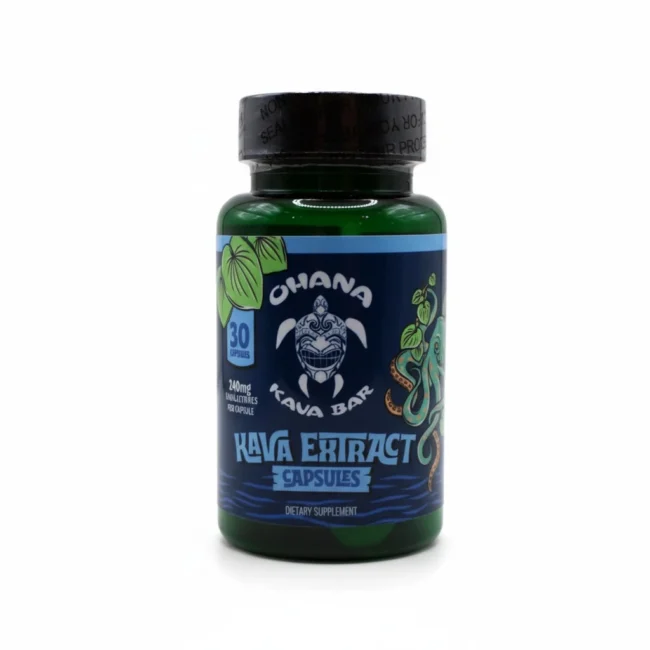 Bottle Of Kava Extract Capsules On White Background